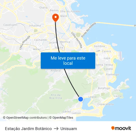 Estação Jardim Botânico to Unisuam map