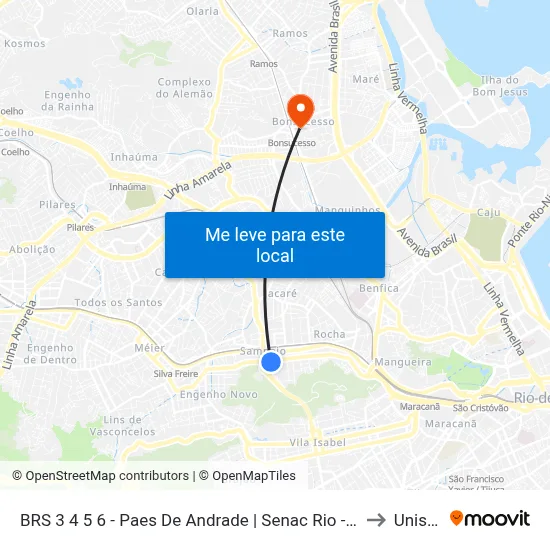 BRS 3 4 5 6 - Paes De Andrade | Senac Rio - Centro Politécnico to Unisuam map
