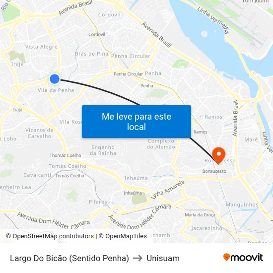 Largo Do Bicão (Sentido Penha) to Unisuam map