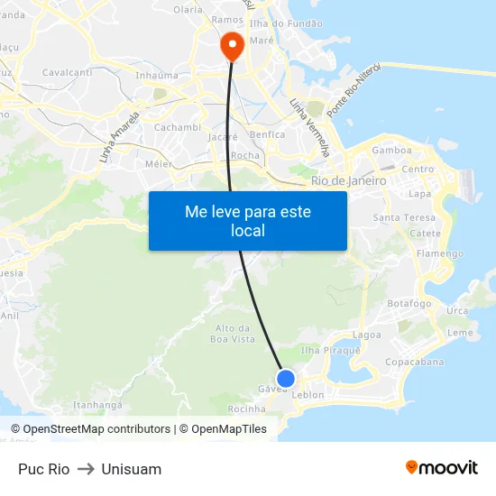 Puc Rio to Unisuam map