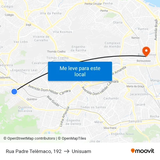 Rua Padre Telêmaco, 192 to Unisuam map