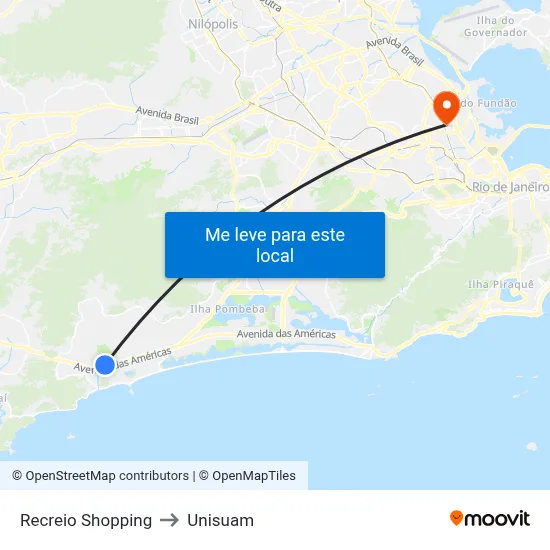 Recreio Shopping to Unisuam map