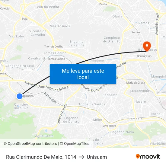 Rua Clarimundo De Melo, 1014 to Unisuam map