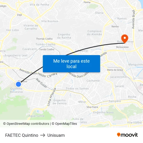 FAETEC Quintino to Unisuam map