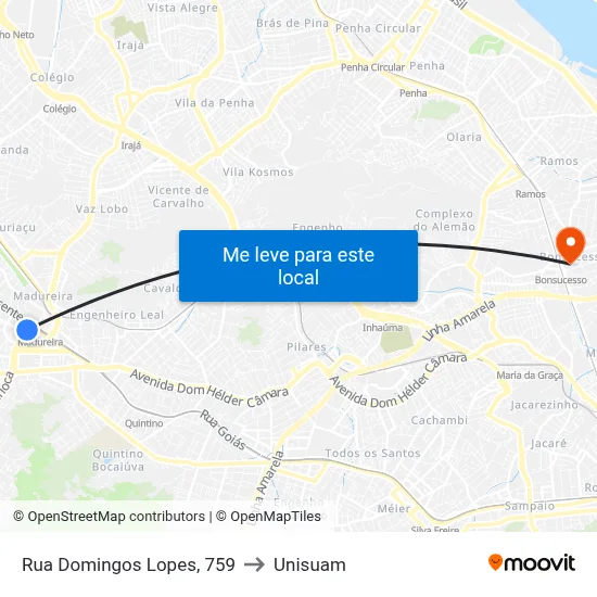 Rua Domingos Lopes, 759 to Unisuam map