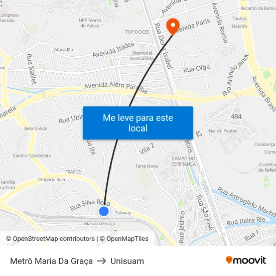 Metrô Maria Da Graça to Unisuam map