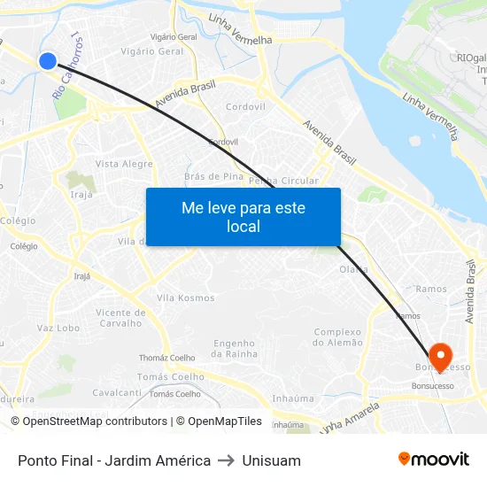 Ponto Final - Jardim América to Unisuam map