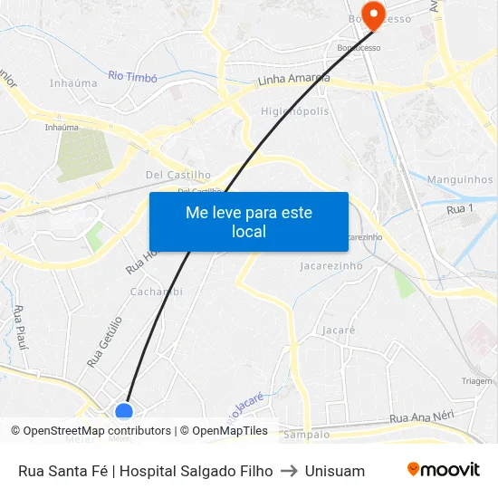 Rua Santa Fé | Hospital Salgado Filho to Unisuam map