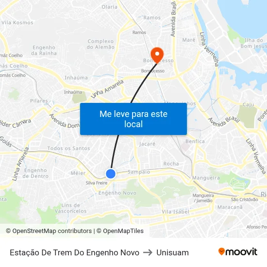 Estação De Trem Do Engenho Novo to Unisuam map