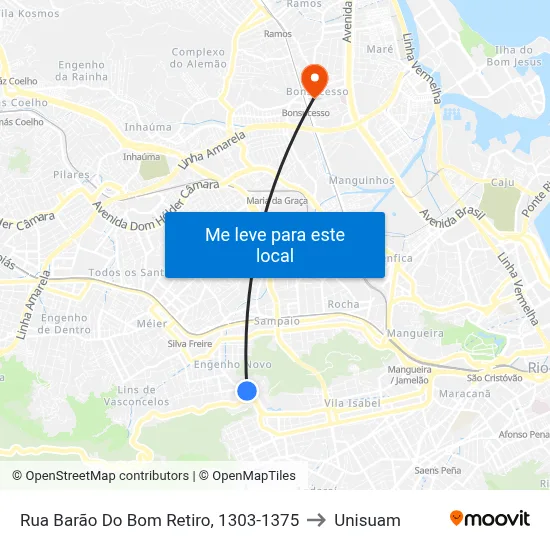 Rua Barão Do Bom Retiro, 1303-1375 to Unisuam map