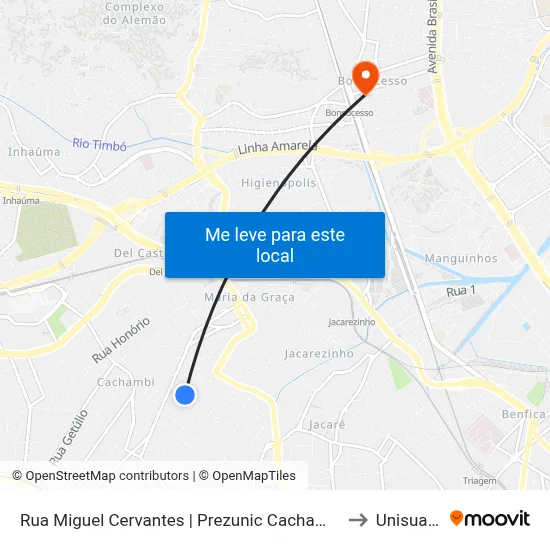 Rua Miguel Cervantes | Prezunic Cachambi to Unisuam map