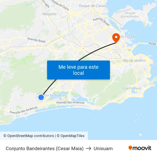 Conjunto Bandeirantes (Cesar Maia) to Unisuam map