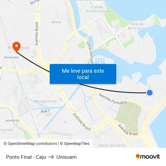 Ponto Final - Caju to Unisuam map