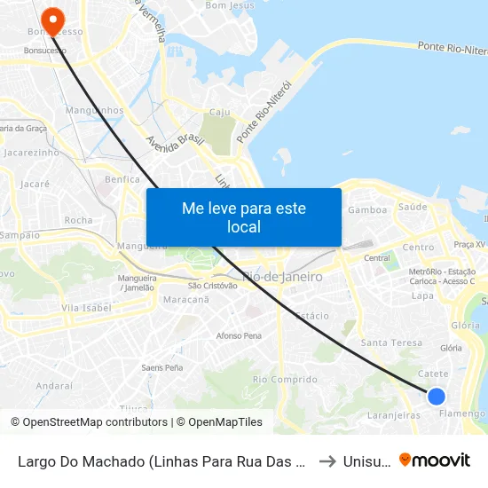 Largo Do Machado (Linhas Para Rua Das Laranjeiras) to Unisuam map