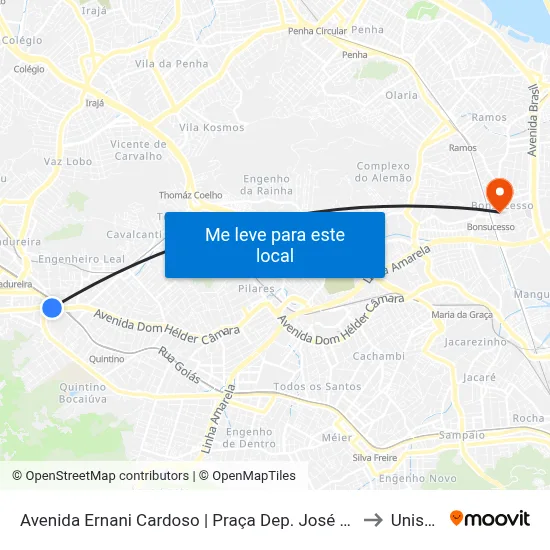 Avenida Ernani Cardoso | Praça Dep. José Souza Marques to Unisuam map