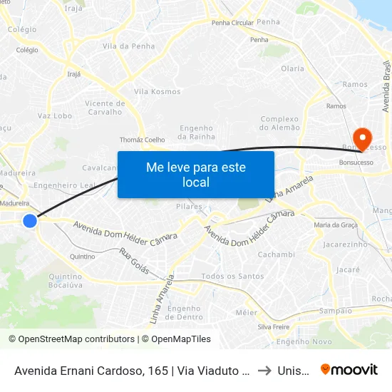 Avenida Ernani Cardoso, 165 | Via Viaduto De Cascadura to Unisuam map