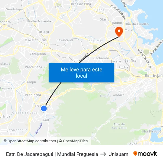 Estr. De Jacarepaguá | Mundial Freguesia to Unisuam map