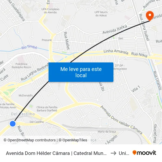 Avenida Dom Hélder Câmara | Catedral Mundial Da Fé (Sentido Norte Shopping) to Unisuam map