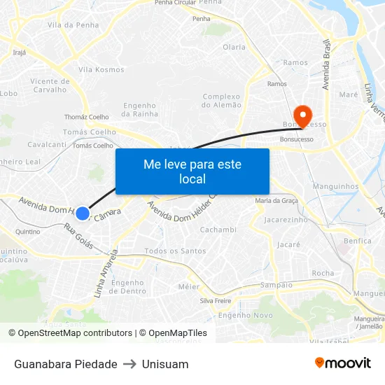 Guanabara Piedade to Unisuam map
