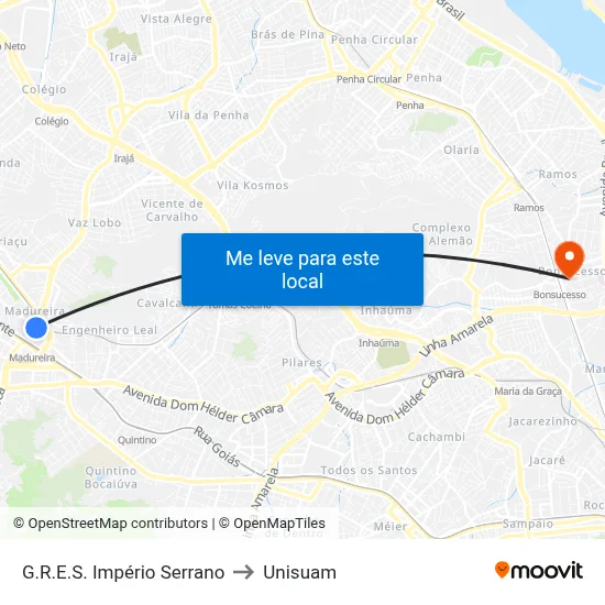 G.R.E.S. Império Serrano to Unisuam map