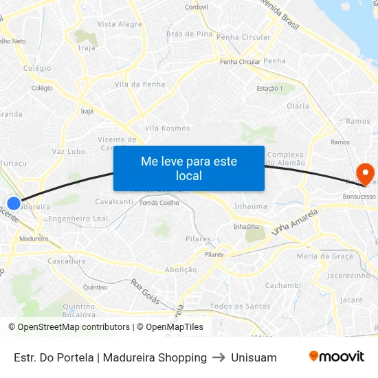 Estr. Do Portela | Madureira Shopping to Unisuam map