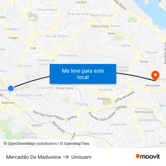 Mercadão De Madureira to Unisuam map