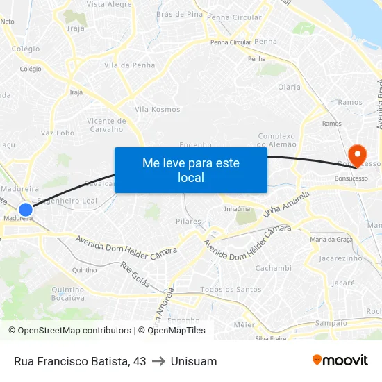 Rua Francisco Batista, 43 to Unisuam map