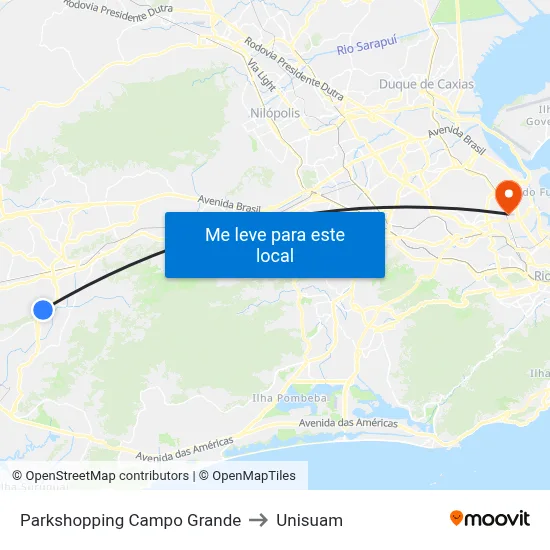 Parkshopping Campo Grande to Unisuam map