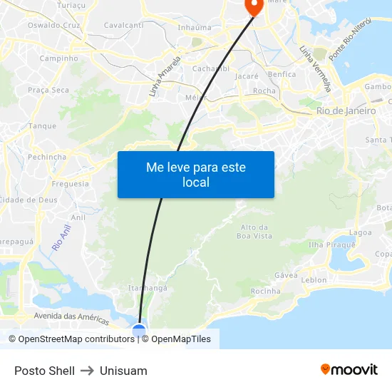 Posto Shell to Unisuam map