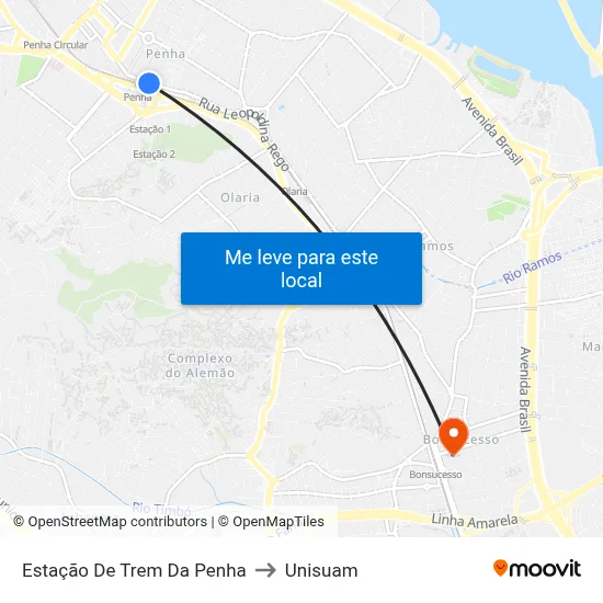 Estação De Trem Da Penha to Unisuam map