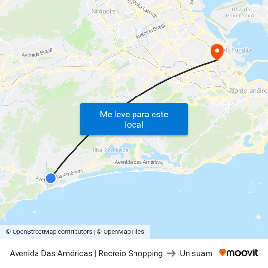 Avenida Das Américas | Recreio Shopping to Unisuam map