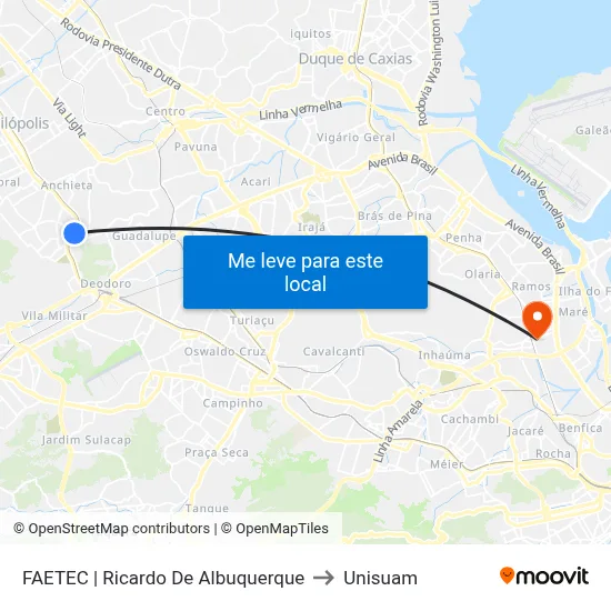 FAETEC | Ricardo De Albuquerque to Unisuam map