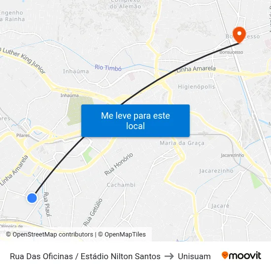 Rua Das Oficinas / Estádio Nilton Santos to Unisuam map