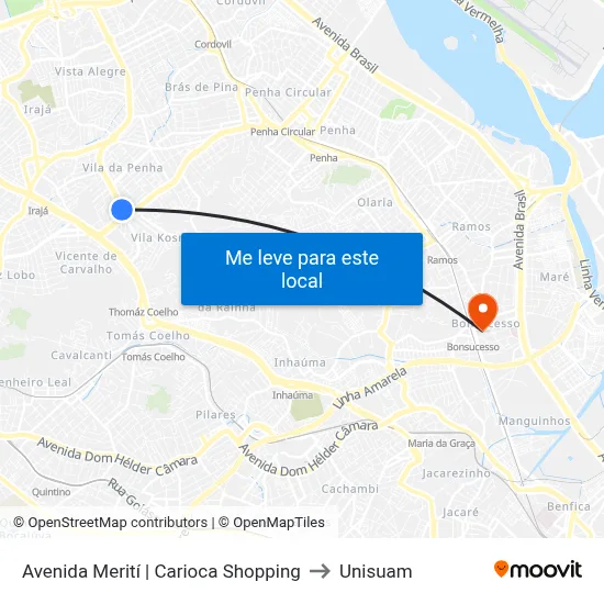 Avenida Merití | Carioca Shopping to Unisuam map