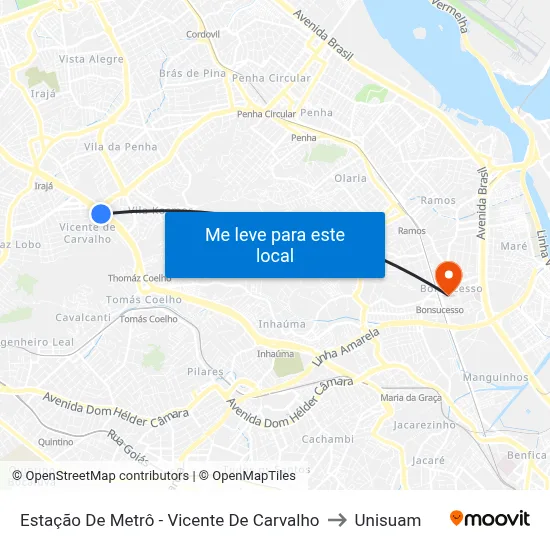Estação De Metrô - Vicente De Carvalho to Unisuam map