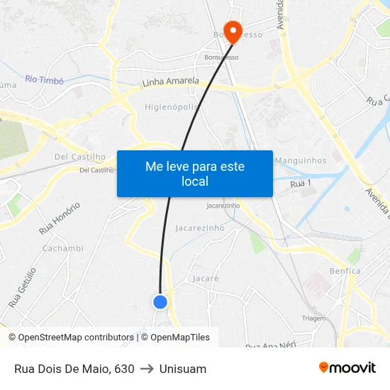Rua Dois De Maio, 630 to Unisuam map