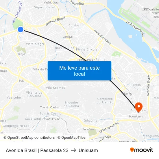 Avenida Brasil | Passarela 23 to Unisuam map