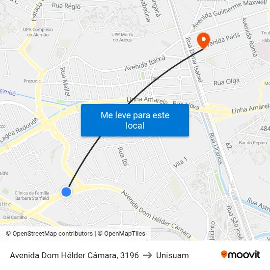 Avenida Dom Hélder Câmara, 3196 to Unisuam map