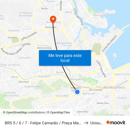 BRS 5 / 6 / 7 - Felipe Camarão / Praça Maracanã to Unisuam map