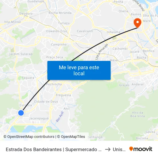 Estrada Dos Bandeirantes | Supermercado Mundial - Curicica to Unisuam map