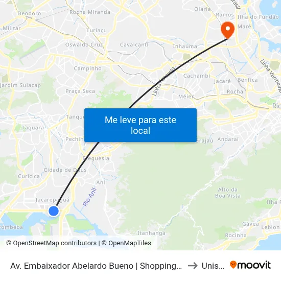 Av. Embaixador Abelardo Bueno | Shopping Metropolitano Barra to Unisuam map