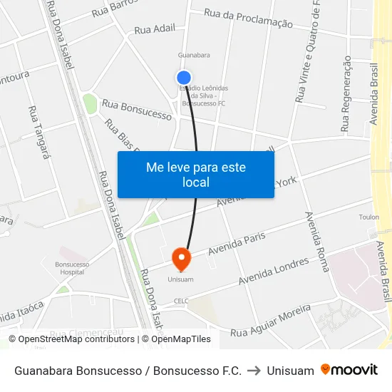 Guanabara Bonsucesso / Bonsucesso F.C. to Unisuam map