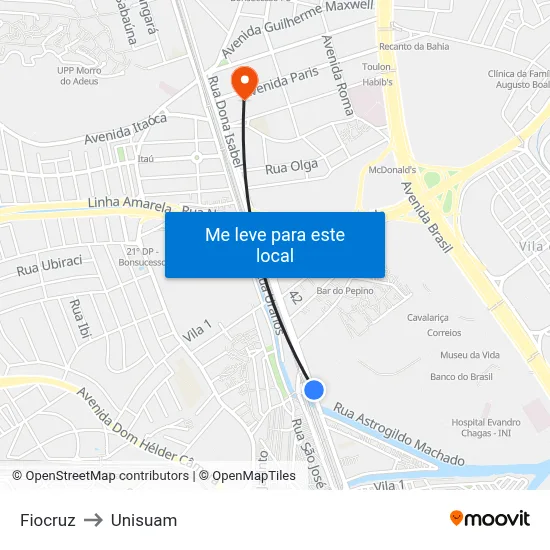 Fiocruz to Unisuam map