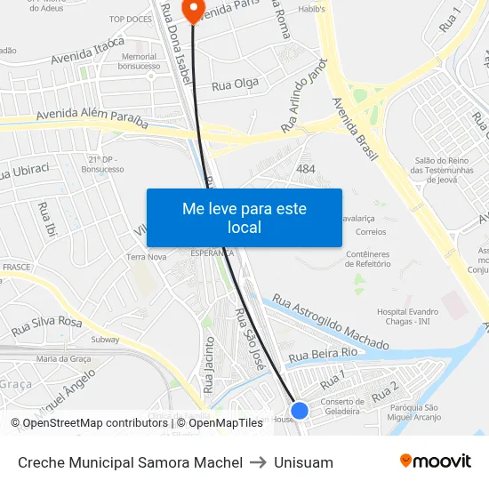 Creche Municipal Samora Machel to Unisuam map