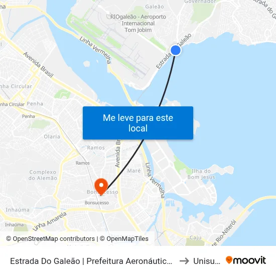 Estrada Do Galeão | Prefeitura Aeronáutica/Peixaria to Unisuam map