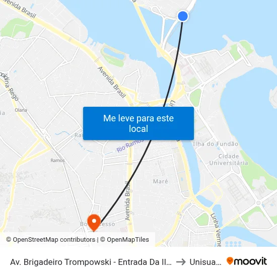 Av. Brigadeiro Trompowski - Entrada Da Ilha to Unisuam map