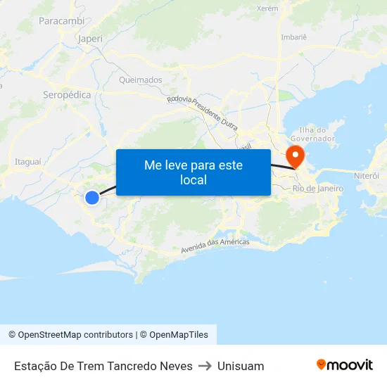 Estação De Trem Tancredo Neves to Unisuam map