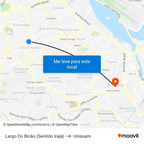 Largo Do Bicão (Sentido Irajá) to Unisuam map