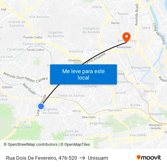 Rua Dois De Fevereiro, 476-520 to Unisuam map