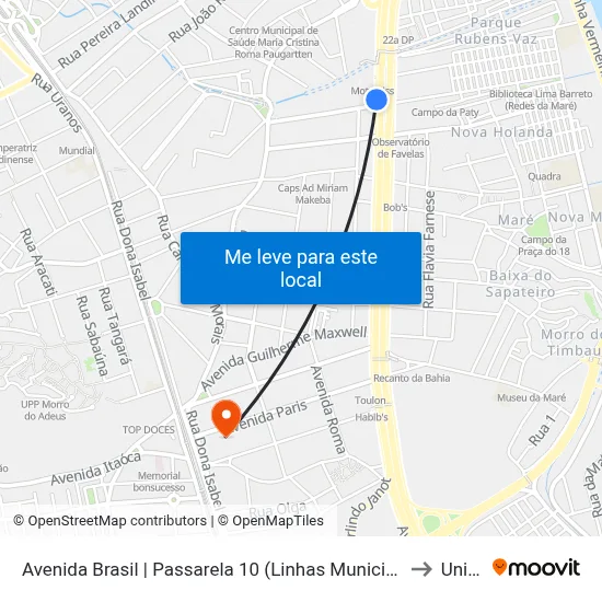 Avenida Brasil | Passarela 10 (Linhas Municipais Zona Norte / Intermunicipais) to Unisuam map